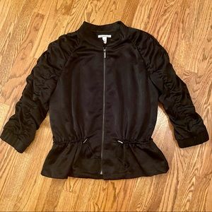 Kenneth Cole - Black Satin 3/4 Ruched Sleeves Lightweight Jacket Size Medium